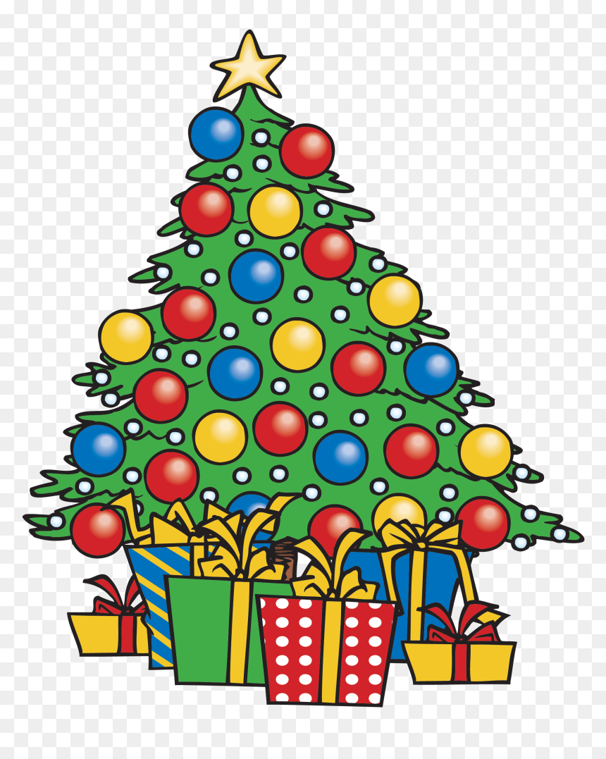 Cartoon Christmas Tree With Presents, HD Png Download - christmas tree with presents png