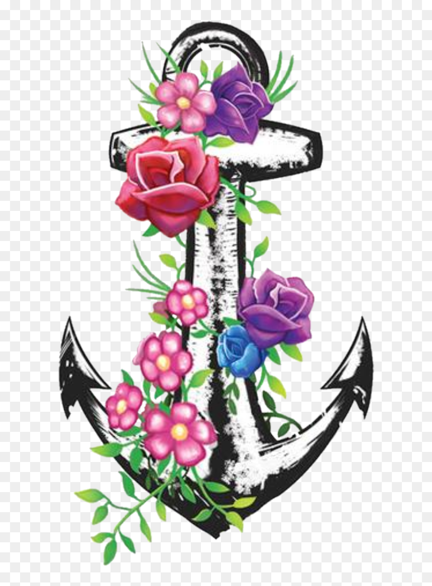 Free Printable Clip Art Borders - Transparent Anchor With Flowers, HD Png Download - flower tattoo png