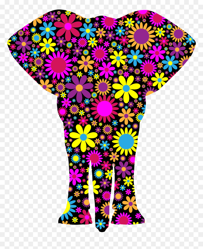 Floralific Pattern Elephant Silhouette Clip Arts - Flowery Elephant, HD Png Download - elephant silhouette png