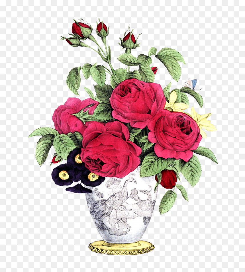 Vase With Red Roses Other Flowers Bouquet - Tussie Mussie Flower Shoppe, HD Png Download - red flowers png