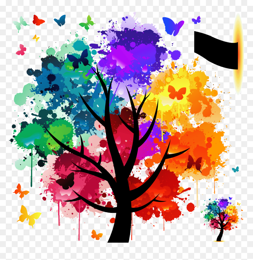 Colorful Watercolor Tree Paintings, HD Png Download - pop art png
