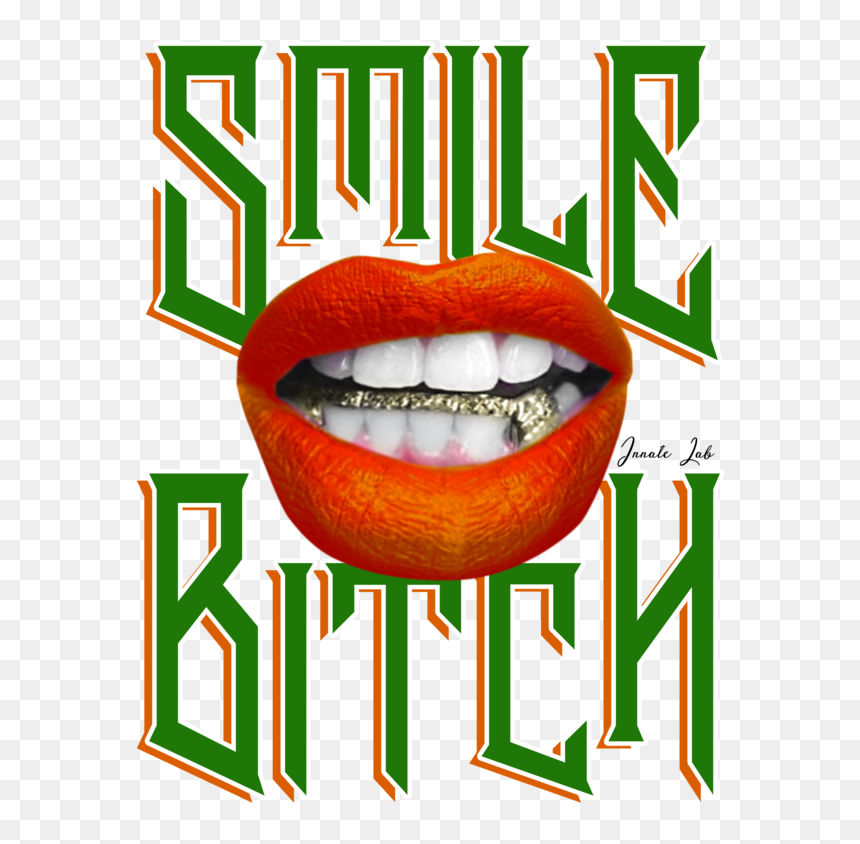 Smile Bitch Female Grillz Gold Lips Famu Orange Green - Magazine, HD Png Download - gold lips png