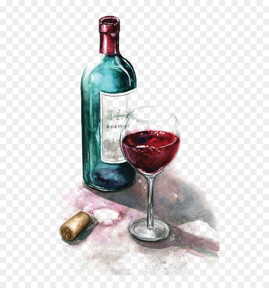 Of Watercolor Glass Painting Red Wine Clipart - Glass Bottle Watercolor Painting, HD Png Download - red wine png