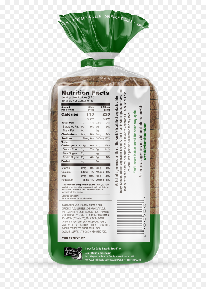 Spinach & Leek Sliced Bread - Rice Cake, HD Png Download - slice of bread png