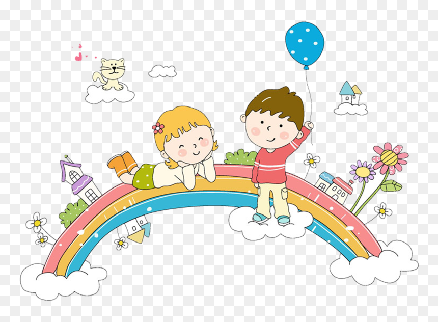 Rainbow Information Whiteboard Child Cartoon Interactive - Kids On Whiteboard Clipart, HD Png Download - whiteboard png