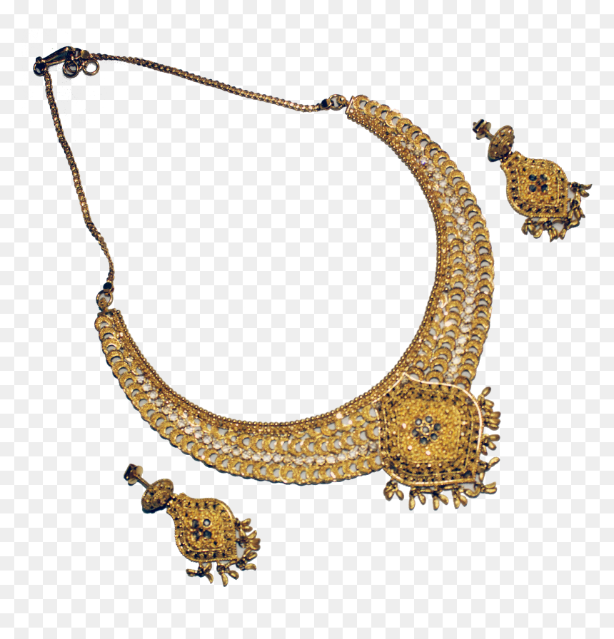 22ct Gold Necklace And Earrings - Necklace, HD Png Download - gold necklace png