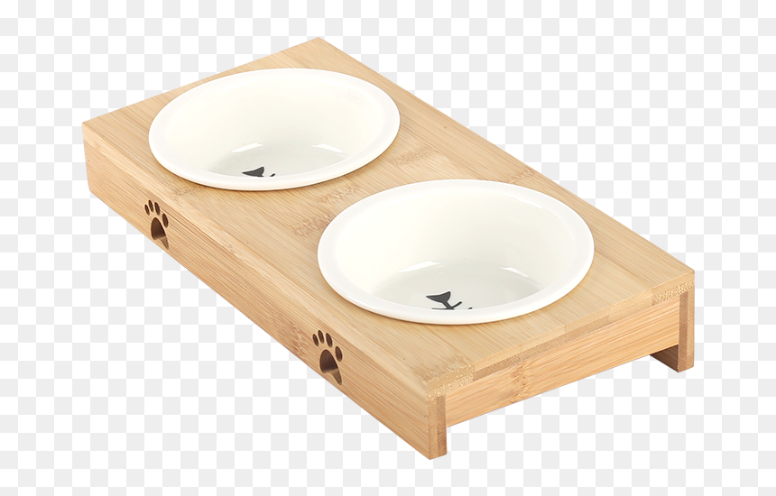 Ceramic Cat Bowl Bamboo Frame Dog Bowl Double Bowl - Bathroom Sink, HD Png Download - bamboo frame png