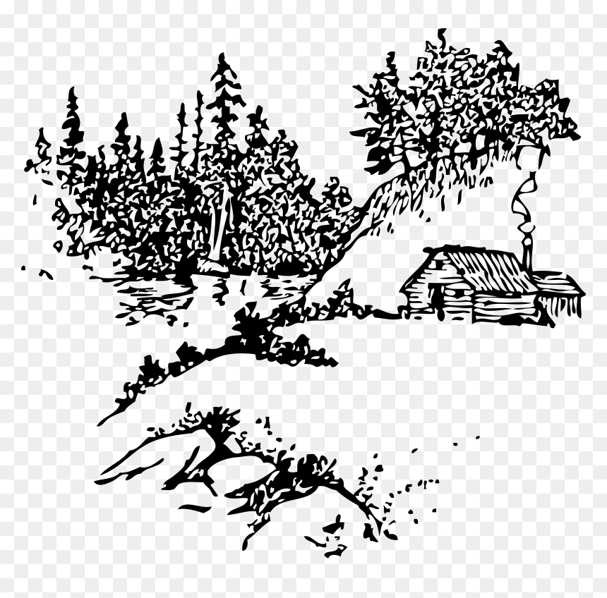 Cabin Along Stream Clip Arts - Cabin In The Woods Outline, HD Png Download - stream png