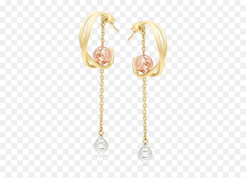 Linear Chain Ball Dangle Earrings, Tricolor Gold - Earrings, HD Png Download - ball and chain png