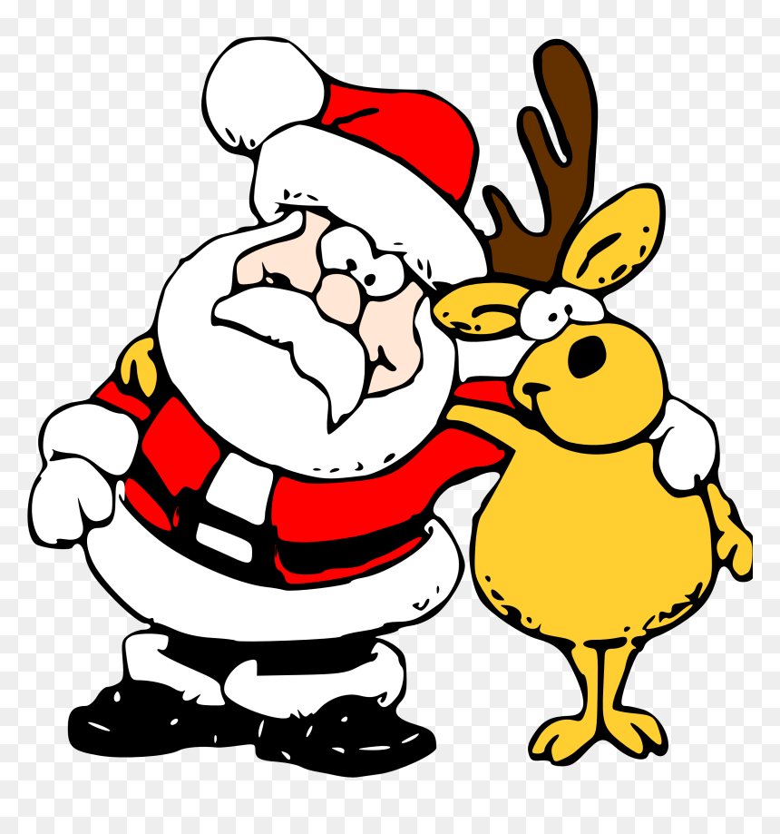 Santa And Reindeer Christmas Xmas Art - Santa And Reindeer Drawing, HD Png Download - art clipart png