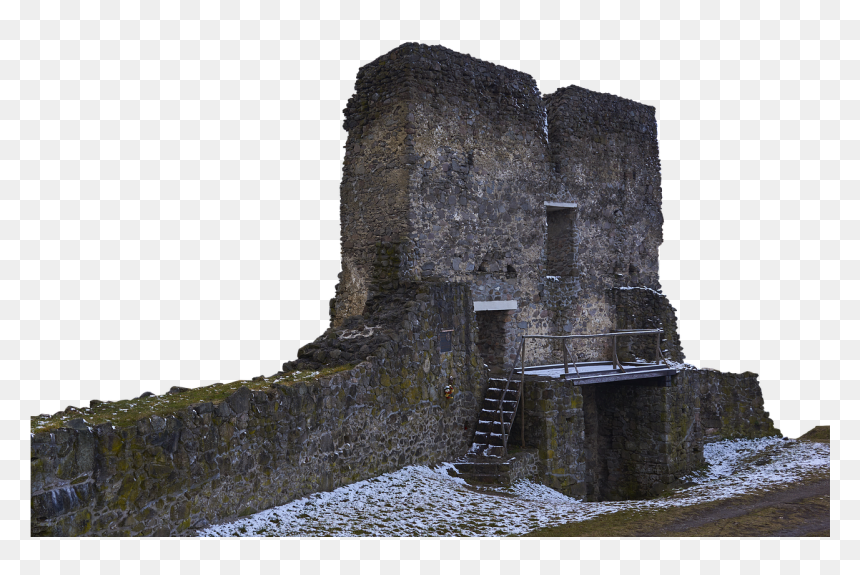 Castle, Ruin, View, Snow, Building, Wall, Castle - Pustý Hrad, HD Png Download - castle wall png