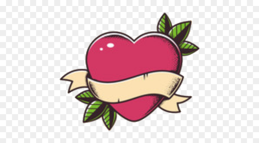 #heart #banner #leaves #hearttattoo #lovetattoo #tattoocolors - Heart Tattoo With Banner, HD Png Download - heart tattoo png