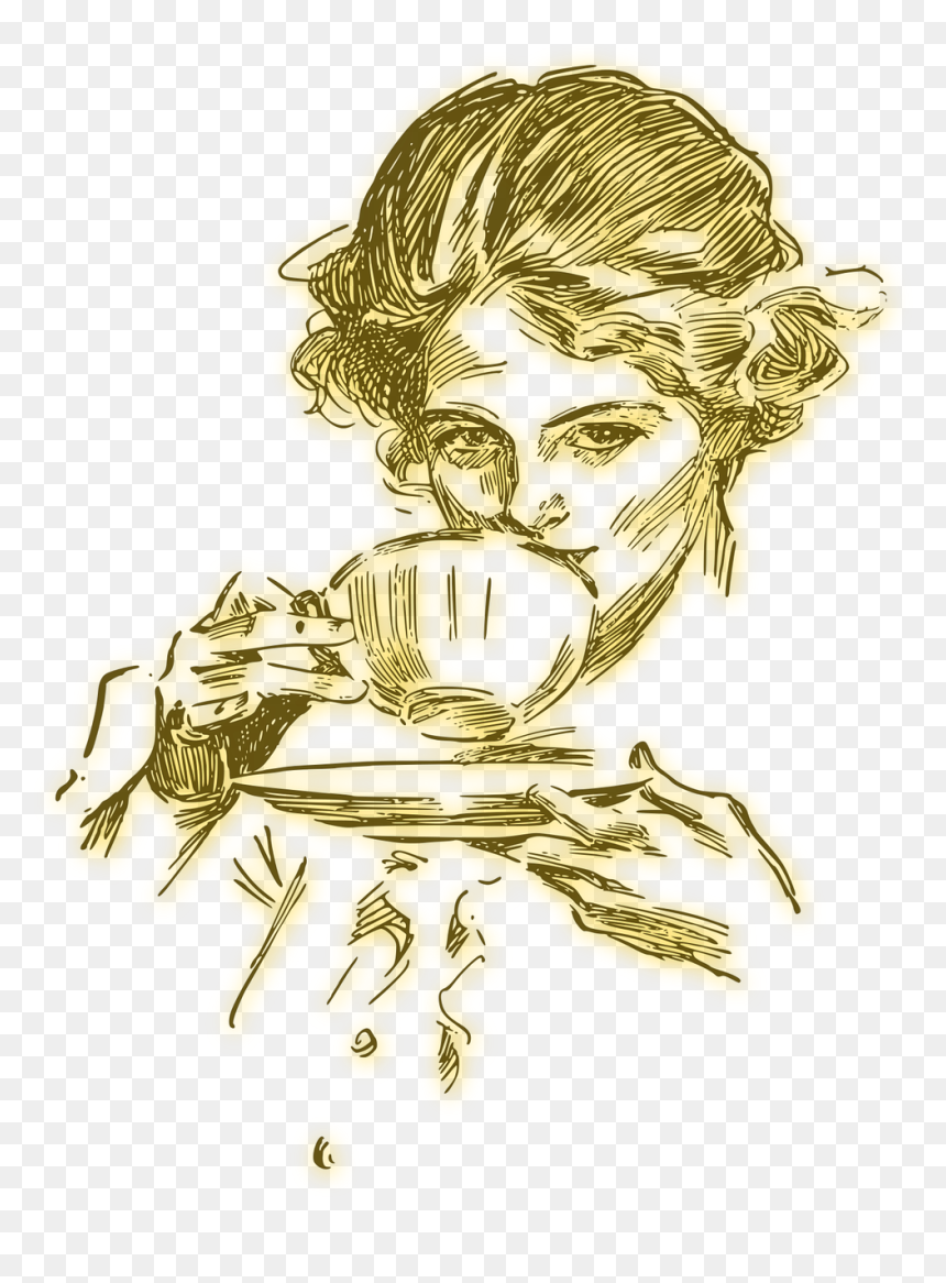 Drawing Coffee Vintage - Woman Take Coffee Illustration, HD Png Download - drinking png