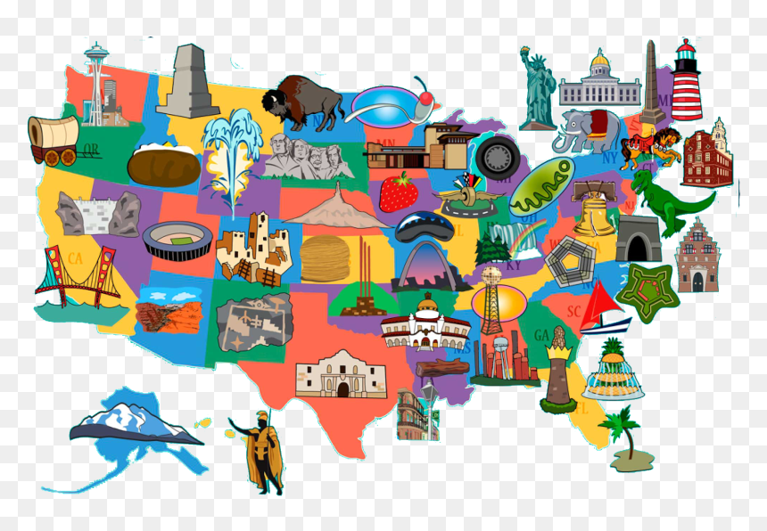 Unites States Tourist Map, HD Png Download - bandera de estados unidos png