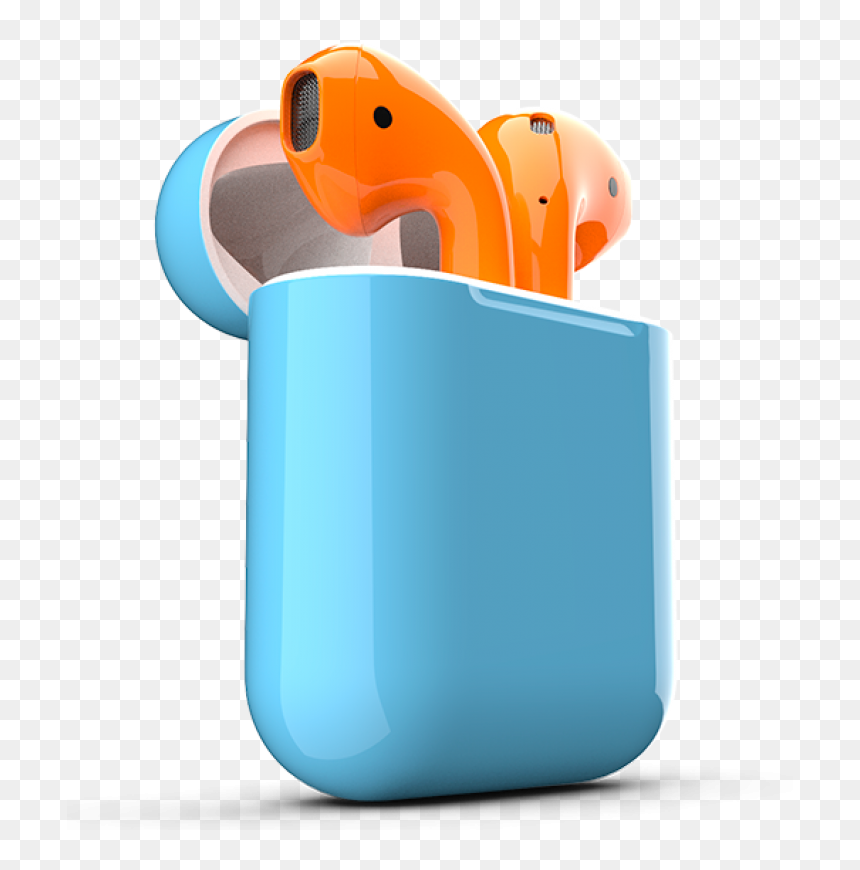 Airpods Apple Headphones Orange Earbuds Technology - Orange And Green Airpods, HD Png Download - earbuds png