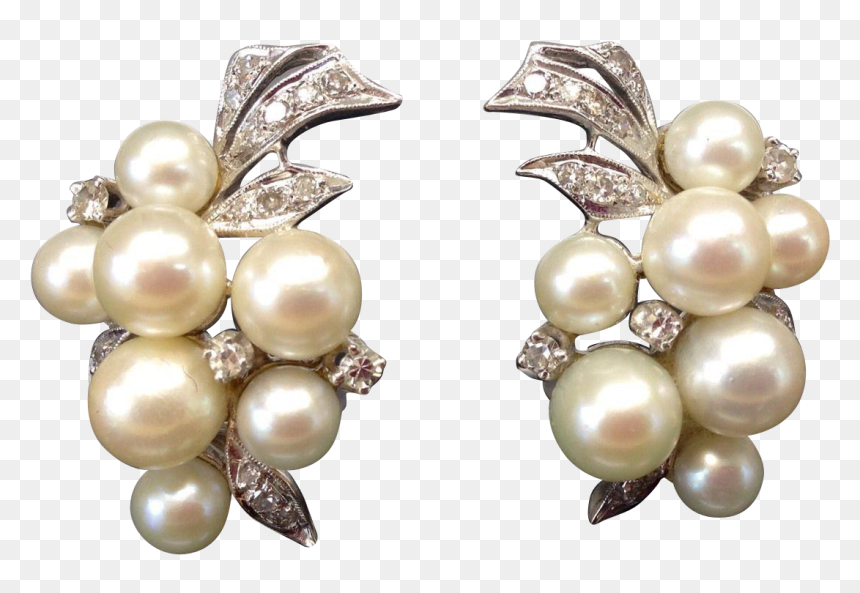 Outstanding Art Deco 1940s 1950s Diamond, Cultured - Pearl, HD Png Download - diamond earring png