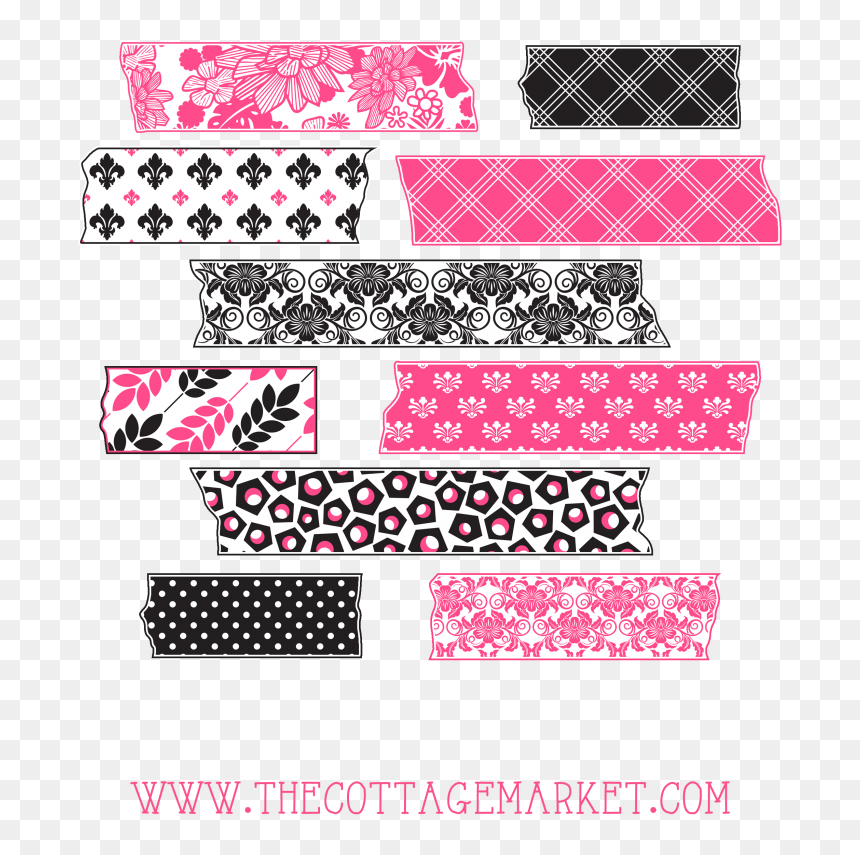 Hot Pink And Toile Digital Washi Tape Collection - Pink And Black Washi Tape, HD Png Download - washi tape png