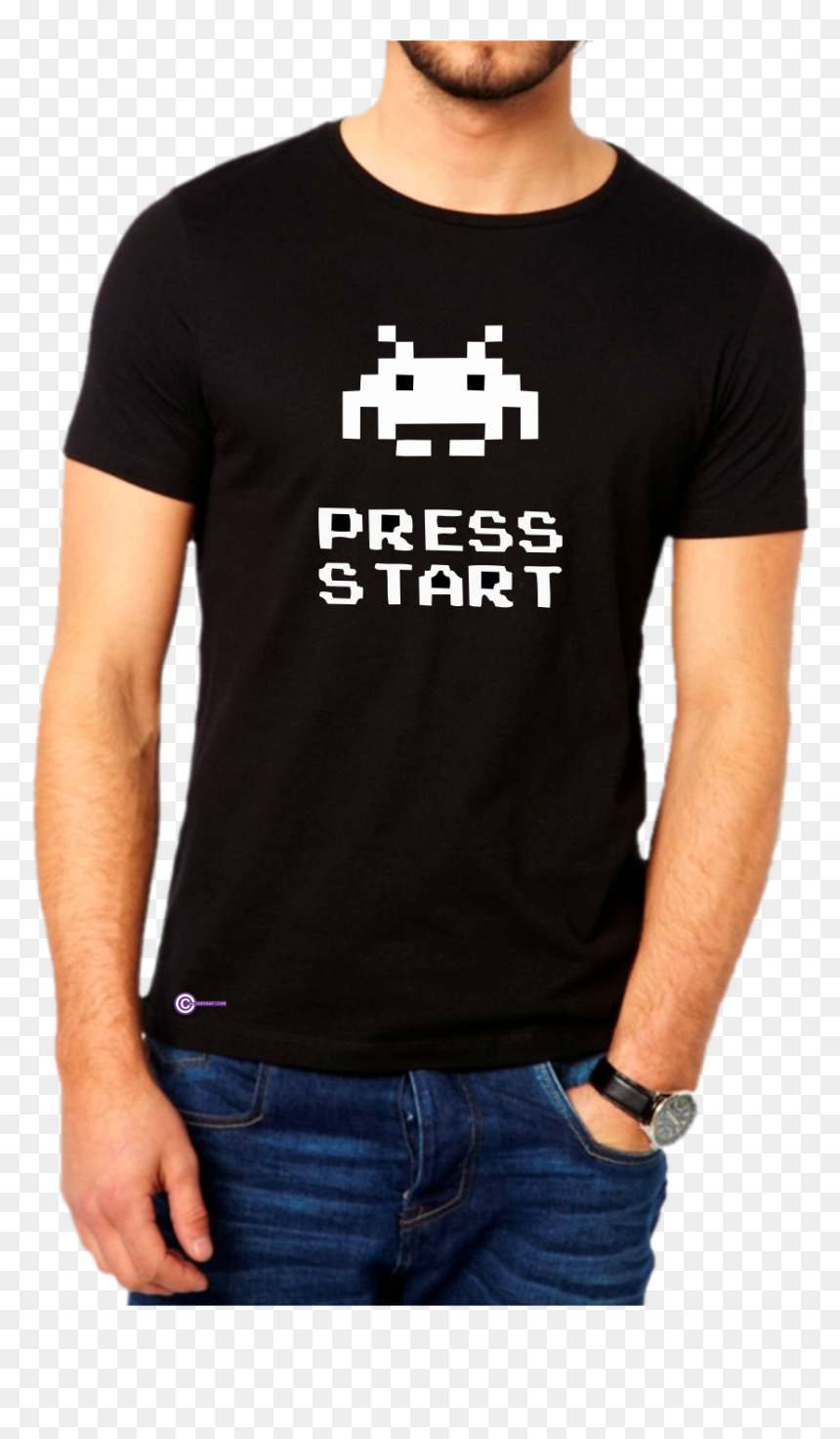 Camiseta Press Start Marcianito , Png Download - Black T Shirt Models, Transparent Png - press start png