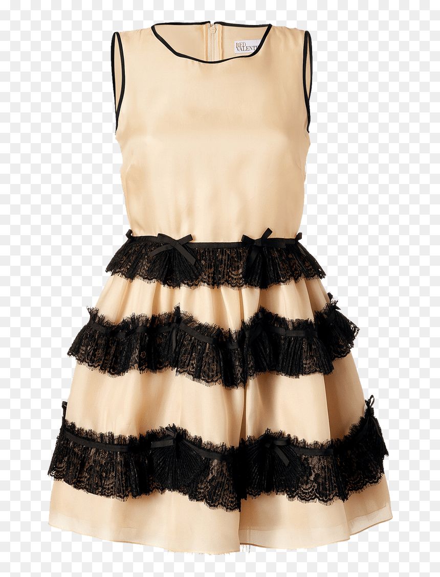 D Nude Silk Dress With Black Lace Trim - Cocktail Dress, HD Png Download - black lace png