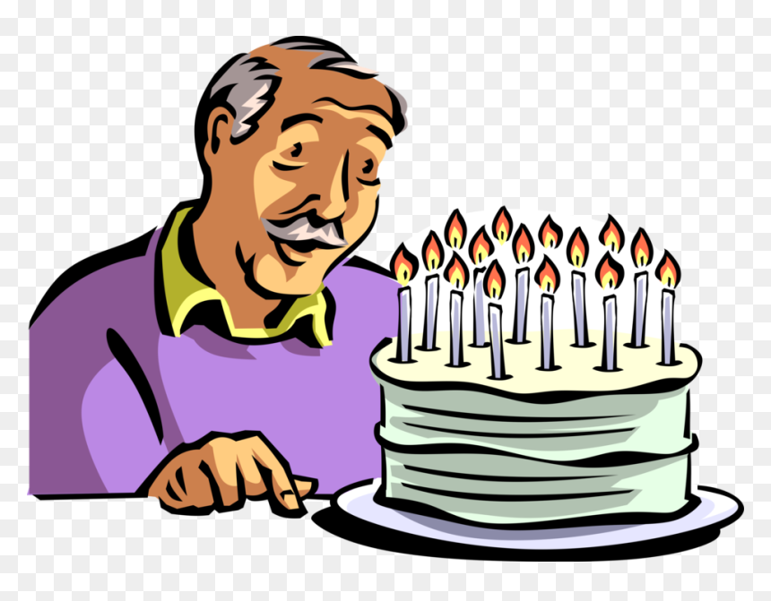 Grandpa Blowing Candles Cartoon, HD Png Download - birthday cake vector png