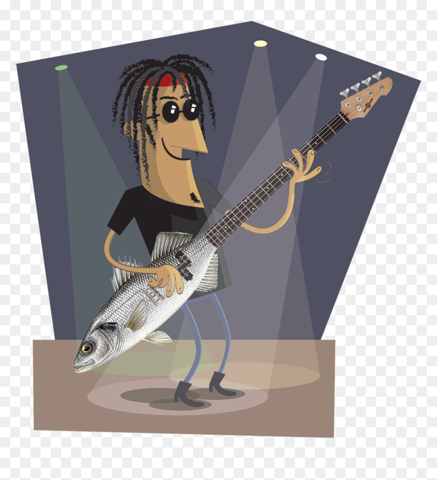 Bass Guitar Fish Pun Cartoon - Illustration, HD Png Download - bass guitar png