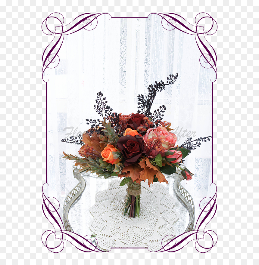 Silk Artificial Rustic Autumn Fall Bridesmaid Wedding - Bouquet Wedding Blue Rose Mix Pink, HD Png Download - orange flowers png