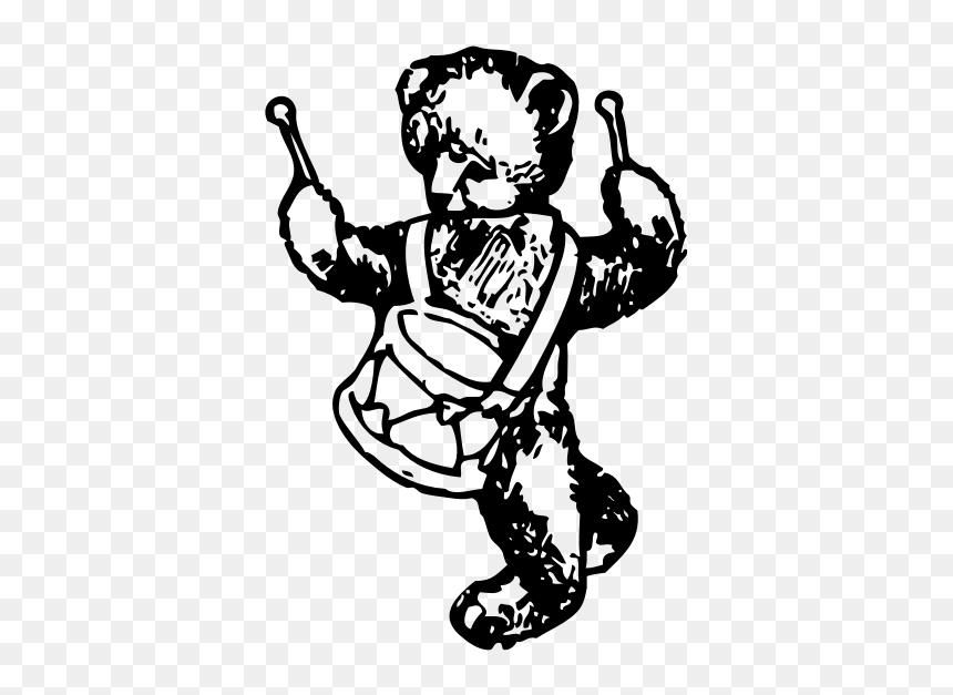 Teddy Bear With Drum Vector Drawing - Teddy Bear Playing Drums Drawing, HD Png Download - cute bear png