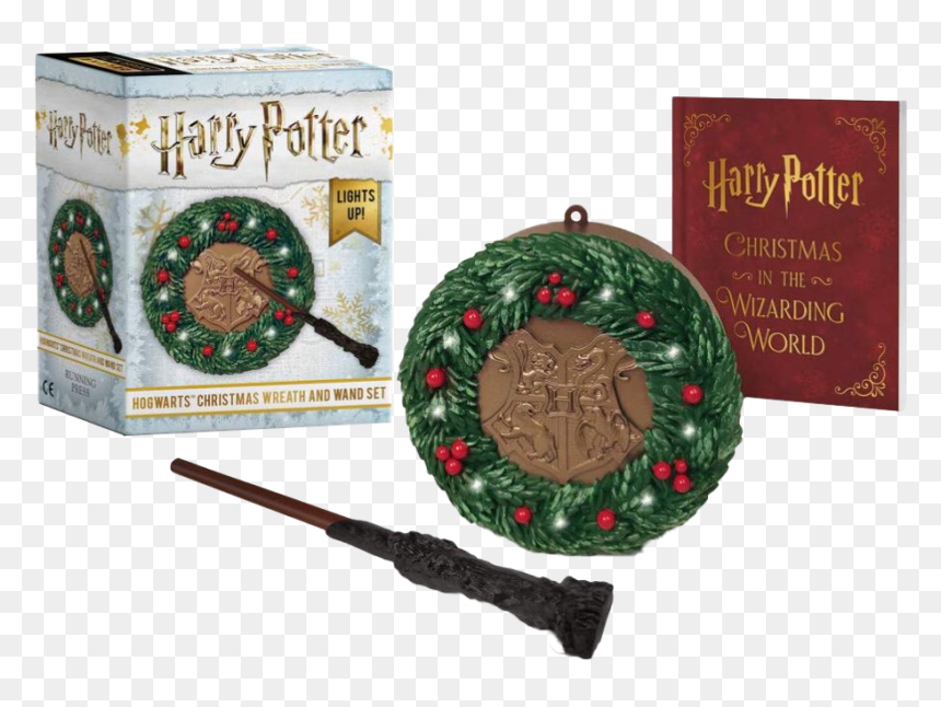 Harry Potter Hogwarts Christmas Wreath And Wand Set, HD Png Download - harry potter wand png