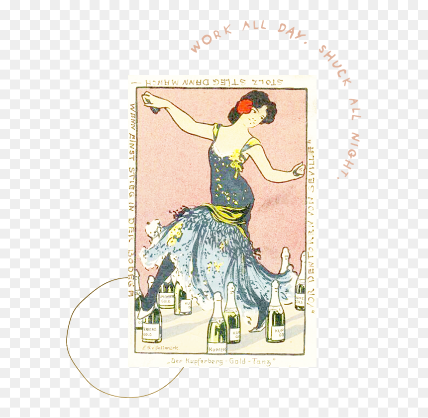 Playing Card With Illustration Of Women Dancing Around - Club Champagne Illustration Vintage, HD Png Download - champagne bottle popping png