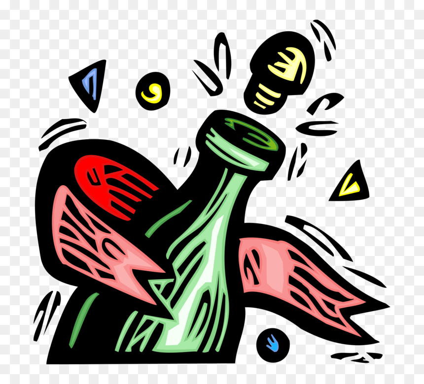 Vector Illustration Of Champagne Carbonated Sparkling - Champagne, HD Png Download - champagne bottle popping png