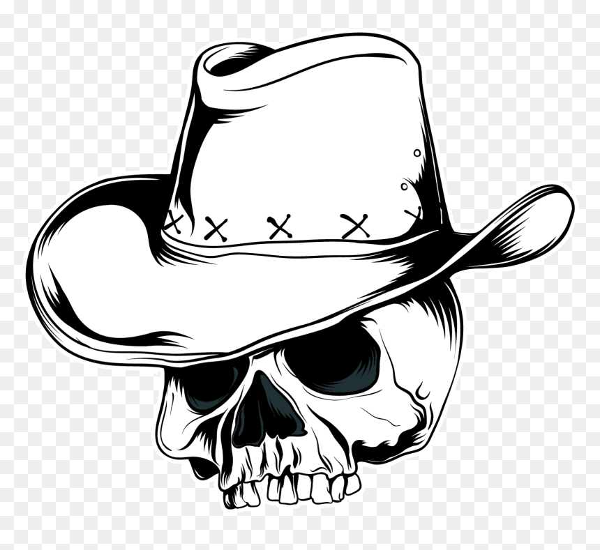 Cowboy Hat Vector Graphics Skull Clip Art - Skull With A Cowboy Hat Clipart, HD Png Download - skeleton head png