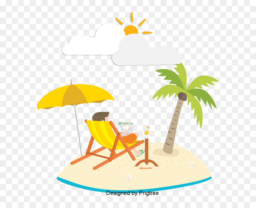 Beautiful, Cartoon, Lovely, Hand-painted, Summer Vacation, - ภาพ ริม ทะเล สวย ๆ การ์ตูน, HD Png Download - vacation png