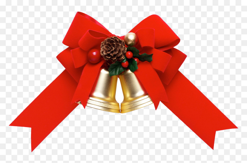 Red Knot With Bells Png Image - Christmas Ribbon Red Colour, Transparent Png - bells png
