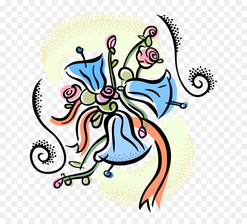 Vector Illustration Of Wedding Bells With Rose Flowers - Wedding Bells, HD Png Download - wedding bells png
