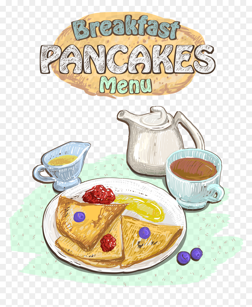 Tea Coffee Breakfast Pancake Croissant - Pancake, HD Png Download - bebidas png