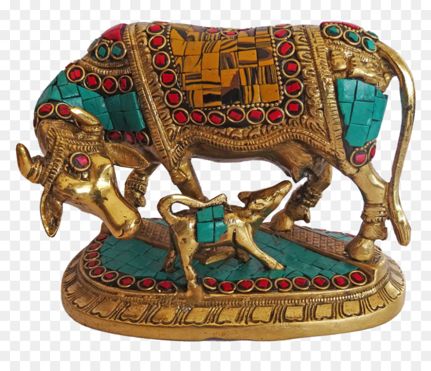Beautiful Kamdhenu Brass Calf And Multi Colour Stone - Indian Elephant, HD Png Download - indian ox png