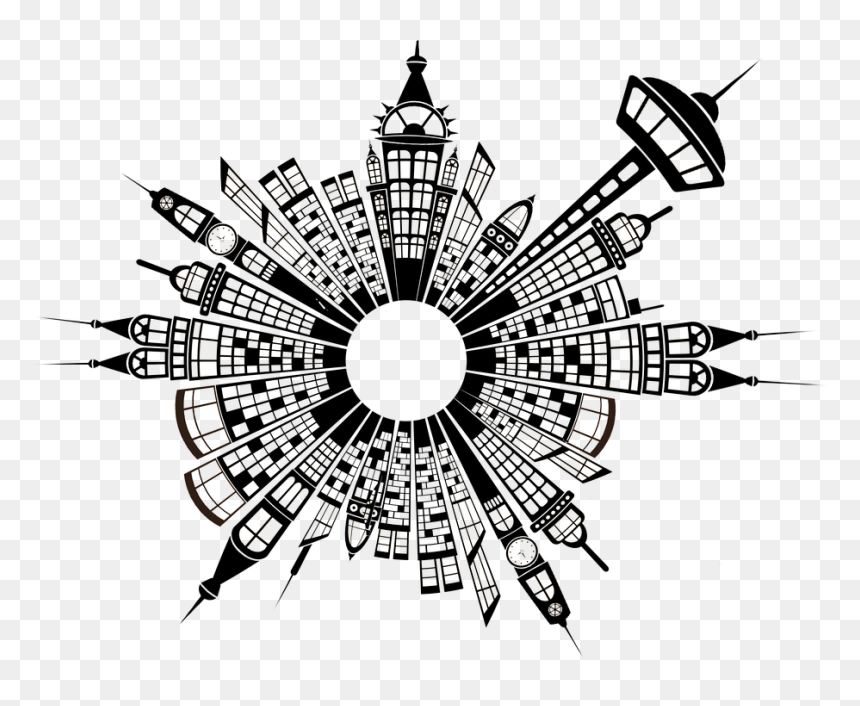 Building, City, Skyline, Ring, District, Arrangement - Different Cultures, HD Png Download - city building clipart black and white png