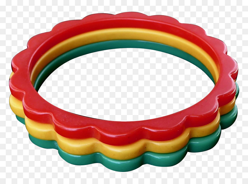 Art Deco Bakelite Scalloped Daisy Bangles Red Yellow - Bangle, HD Png Download - plastic bangles png