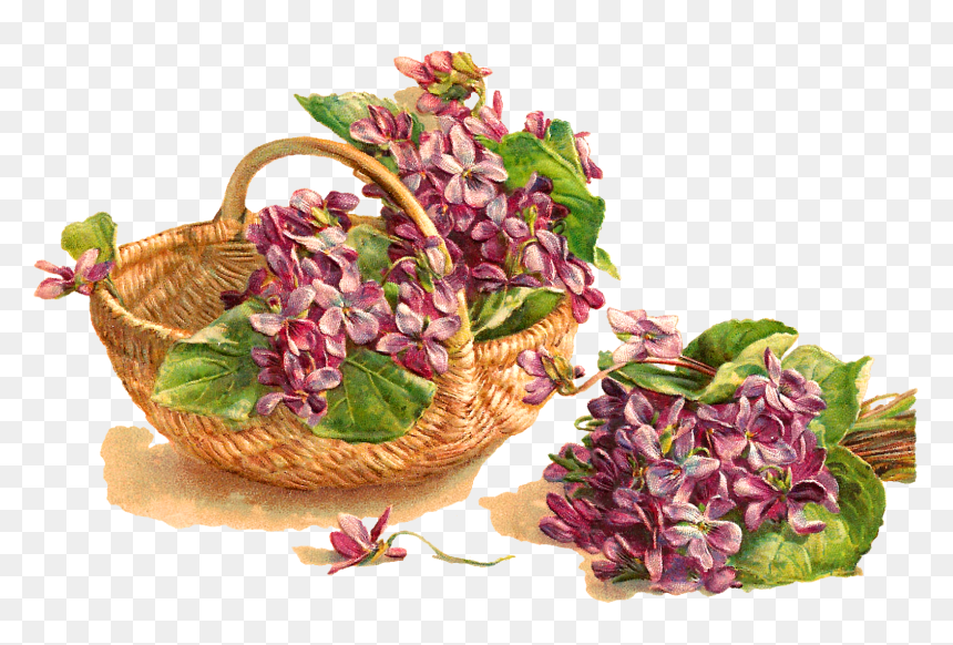 Digital Violet Flower Basket Free - Carte Bonne Année 2018 Violette, HD Png Download - flower basket png