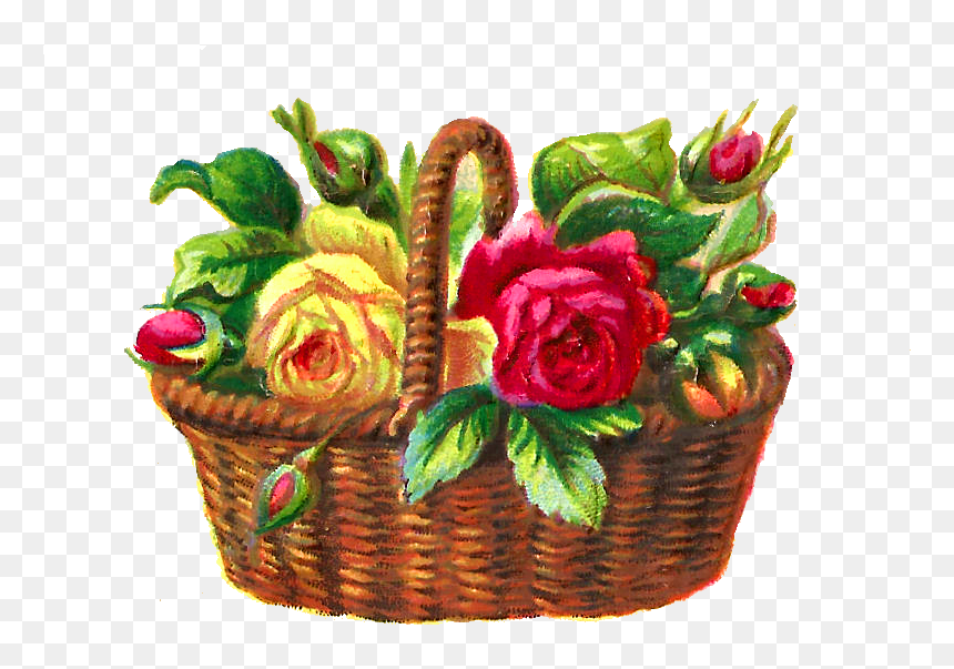 Flower Rose Illustration Basket Digital - Flower, HD Png Download - flower basket png