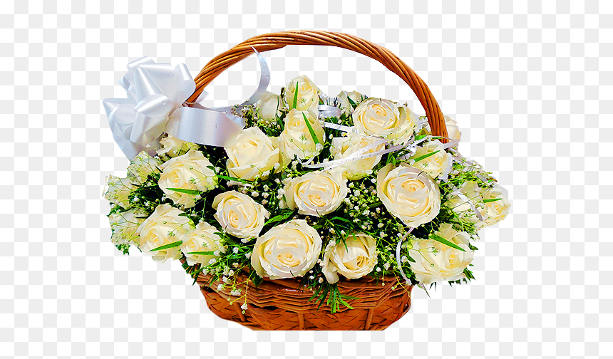 50 White Roses Basket - Transparent Flower Basket Png, Png Download - flower basket png