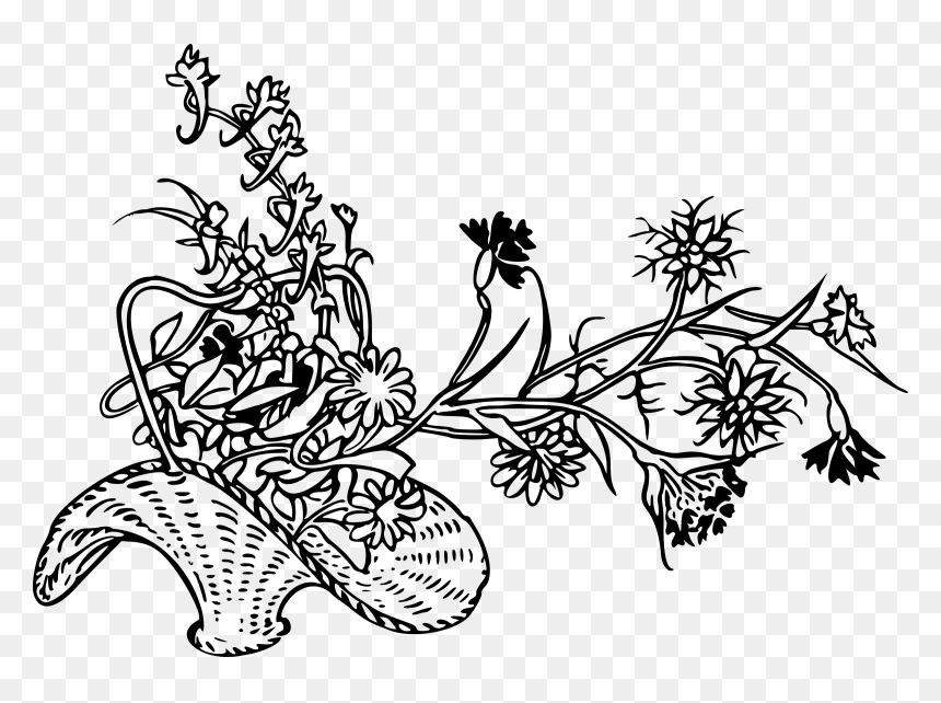 Flower Basket Drawing Png Clipart , Png Download - Beautiful Black And White Nature Clip Art, Transparent Png - flower basket png