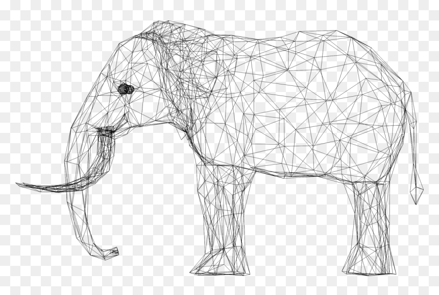 Monochrome,indian Elephant,line Art - Wire Frame Model, HD Png Download - indian model png