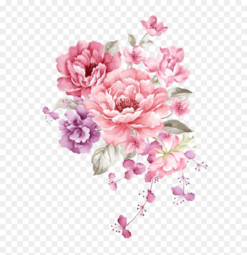 Ftestickers Watercolor Flowers Bouquet Pink - Transparent Pink Flowers Png, Png Download - pink flower bouquet png