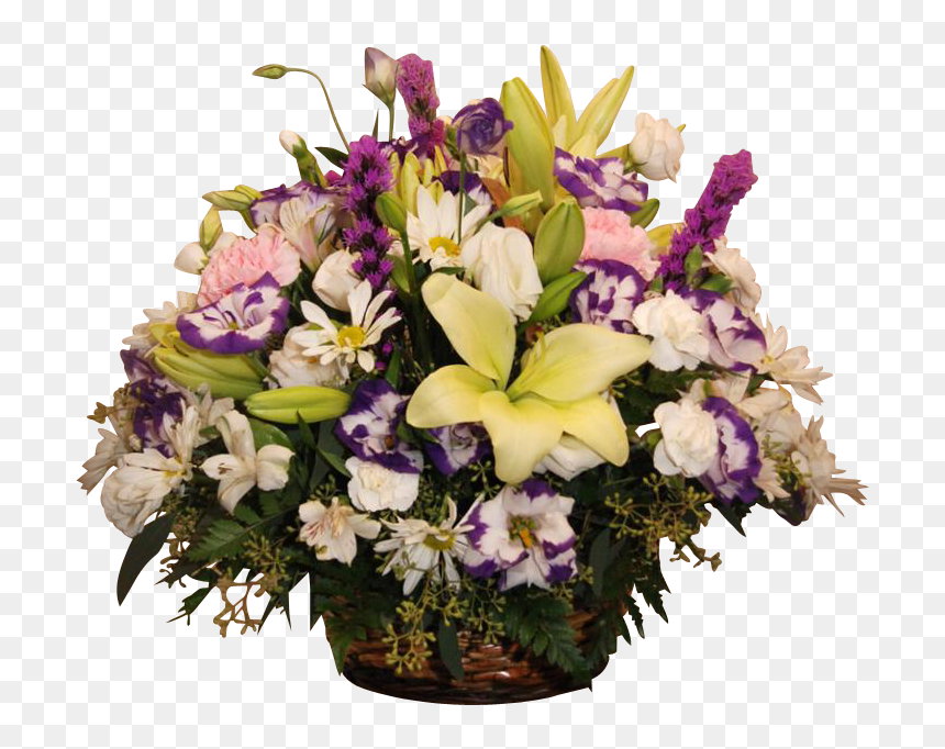 Wicker Basket Mixed Flower Small - Bouquet, HD Png Download - flower basket png