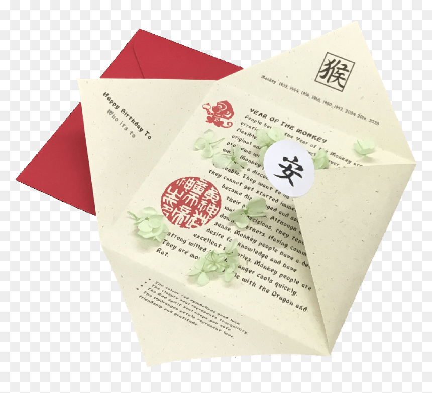 Year Of The Monkey Chinese Zodiac Card - Chinese Character For Live, HD Png Download - happy birthday card png images