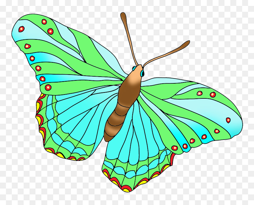 Beautiful Butterfly Green - Butterfly Sitting On A Flower In Cartoon, HD Png Download - blue butterfly flying png