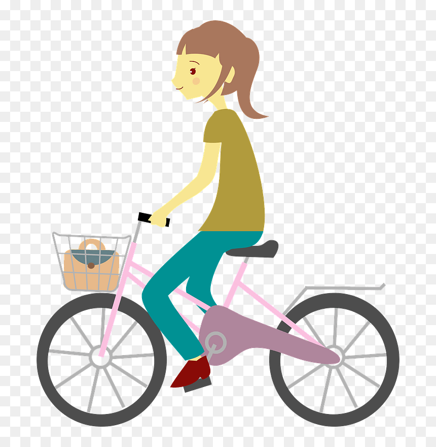 Woman Girl Bicycle Clipart - 自転車 乗っ てる 絵, HD Png Download - cycle clipart png