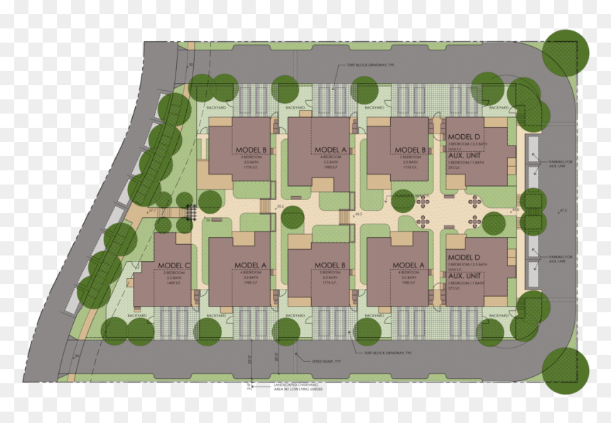 1 Site Plan-rendered Cut Out - Single Family Attached Development, HD Png Download - shrubs plan png