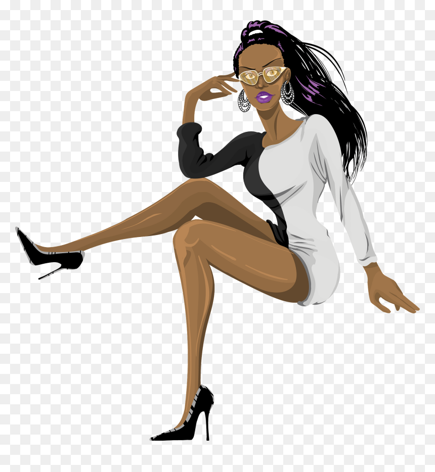 Fashion Black Lady Clipart - Black Silhouette Woman Sitting, HD Png Download - fashion png images